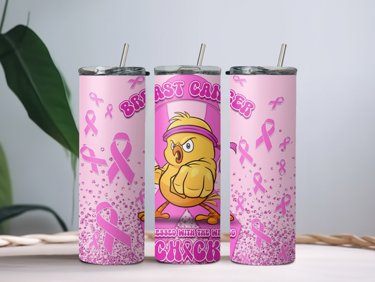 Breast Cancer Messed With the Wrong Chick 20oz Tumbler – Funny Pink Ribbon Awareness Cup for Strong Women