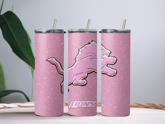 Pink Lions 20oz Tumbler – Breast Cancer Awareness Football Cup for Fans, Moms & Supporters