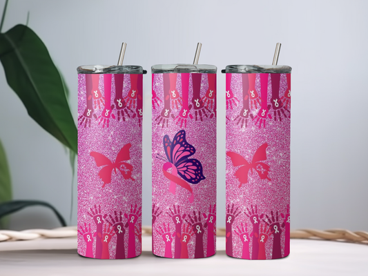 Ribbons and Butterflies Breast Cancer 20oz Tumbler – Pink Awareness Cup of Hope & Strength