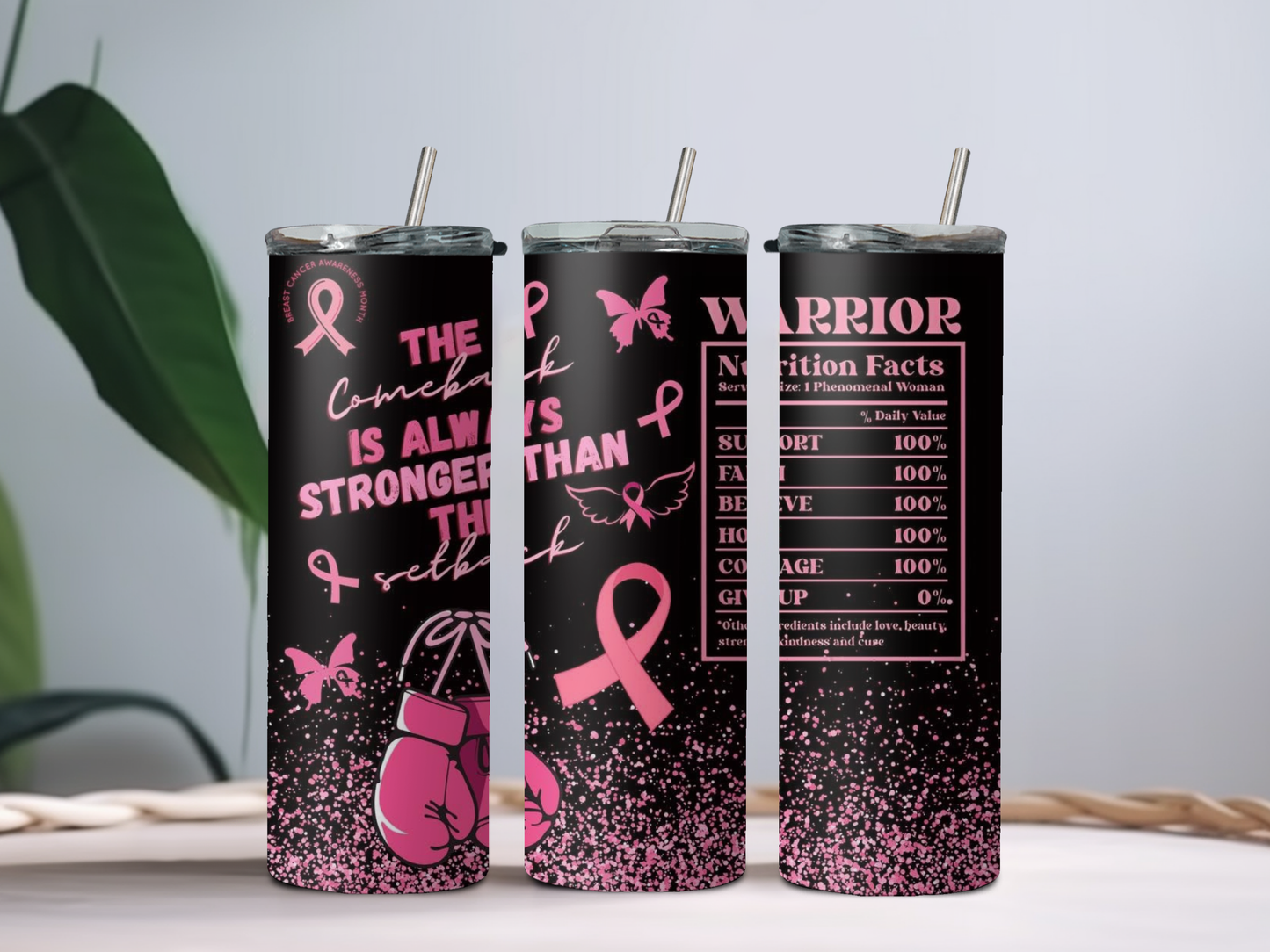 Breast Cancer Nutrition Facts 20oz Tumbler – Funny Pink Ribbon Awareness Cup for Warriors & Survivors