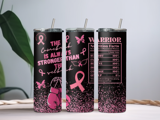 Breast Cancer Nutrition Facts 20oz Tumbler – Funny Pink Ribbon Awareness Cup for Warriors & Survivors