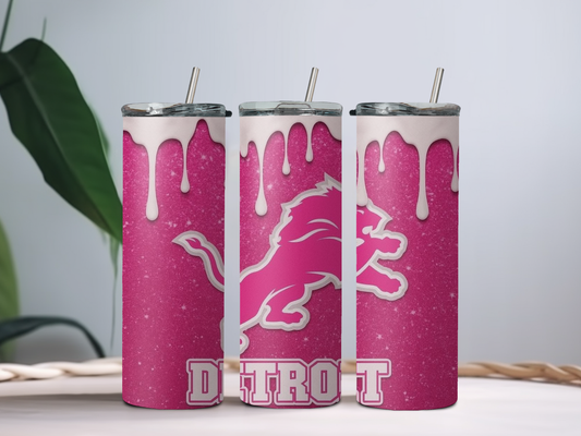 Pink Lions Tumbler | 20oz Stainless Steel Insulated Cup – Game Day Fan Gift