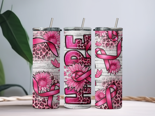 Pink Breast Cancer Hope 20oz Tumbler – Inspirational Pink Ribbon Cup for Awareness & Support