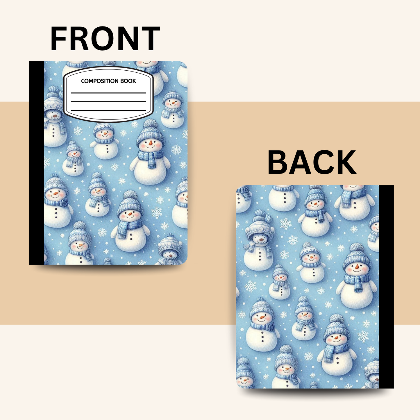 Blue and White Snowmen Composition Notebook – Cute Winter Writing Journal for School, Notes & Holiday Gifts