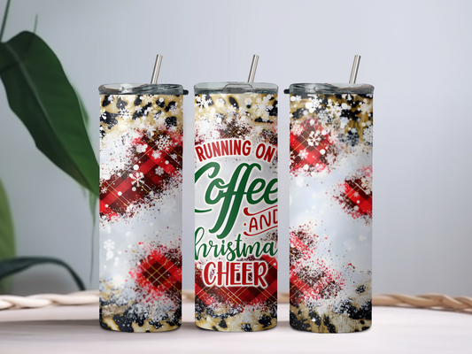 Running on Coffee and Christmas Cheer 20oz Tumbler – Funny Holiday Cup for Coffee Lovers