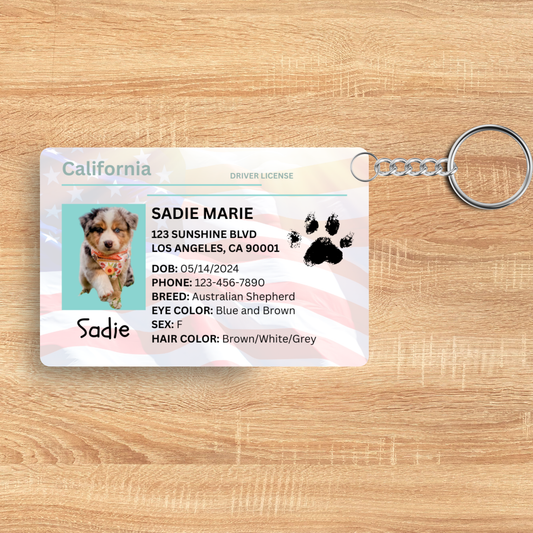 Custom Pet ID Keychain – Personalized Dog & Cat Tag | Cute Sublimation Name Tag with License Info | Double-Sided Pet Accessory Gift