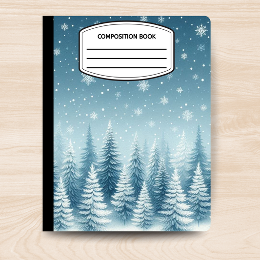 Snowy Trees Composition Notebook – Winter Forest Writing Journal for School, Notes & Holiday Gifts