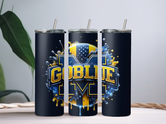 Michigan Pride 20oz Tumbler – Blue & Maize Game Day Cup for College Fans, Students & Alumni