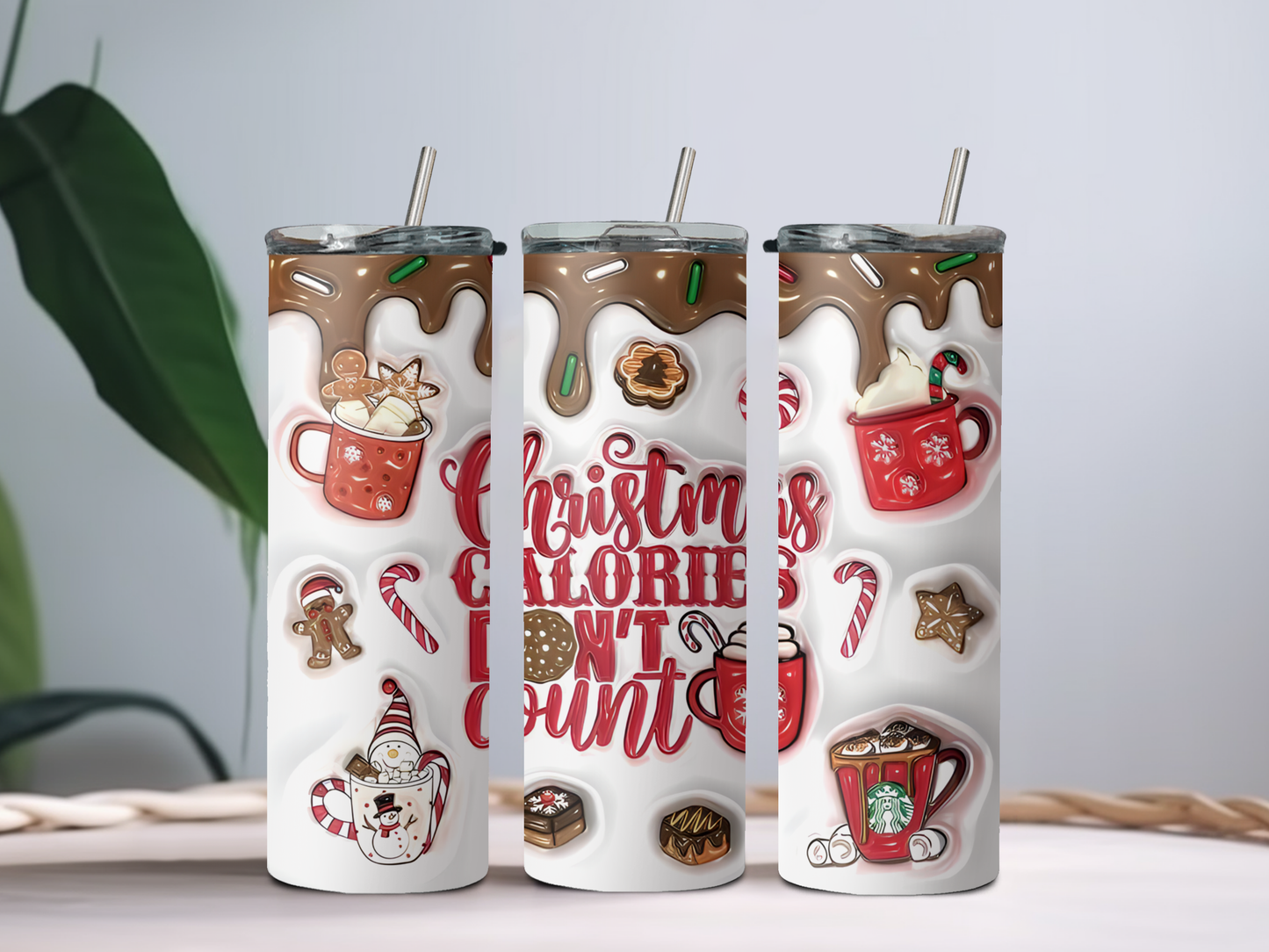 Christmas Calories Don’t Count 20oz Tumbler – Funny Holiday Cup for Coffee, Cocoa & Sweet Treats