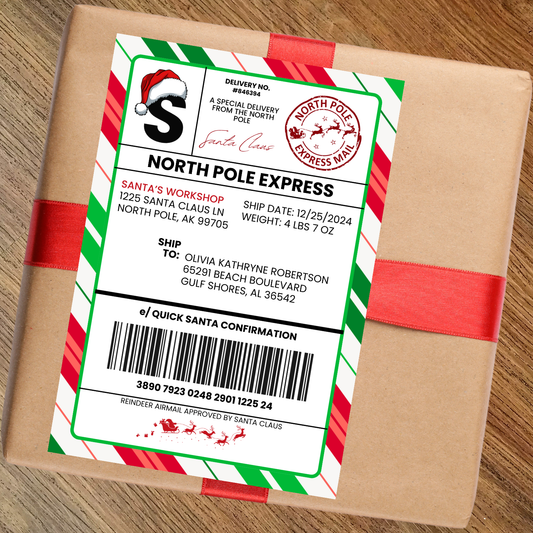 Custom Santa Mailing Label – 5.5” x 8” Christmas Sticker for Letters & Gifts