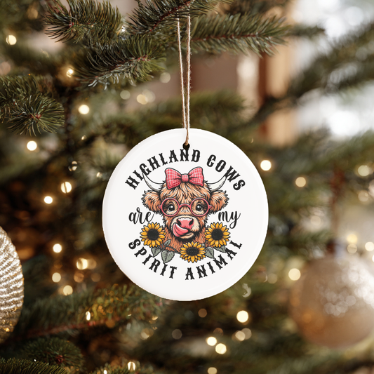 Highland Cows Are My Spirit Animal Christmas Ornament, Farmhouse Rustic Holiday Decor Gift
