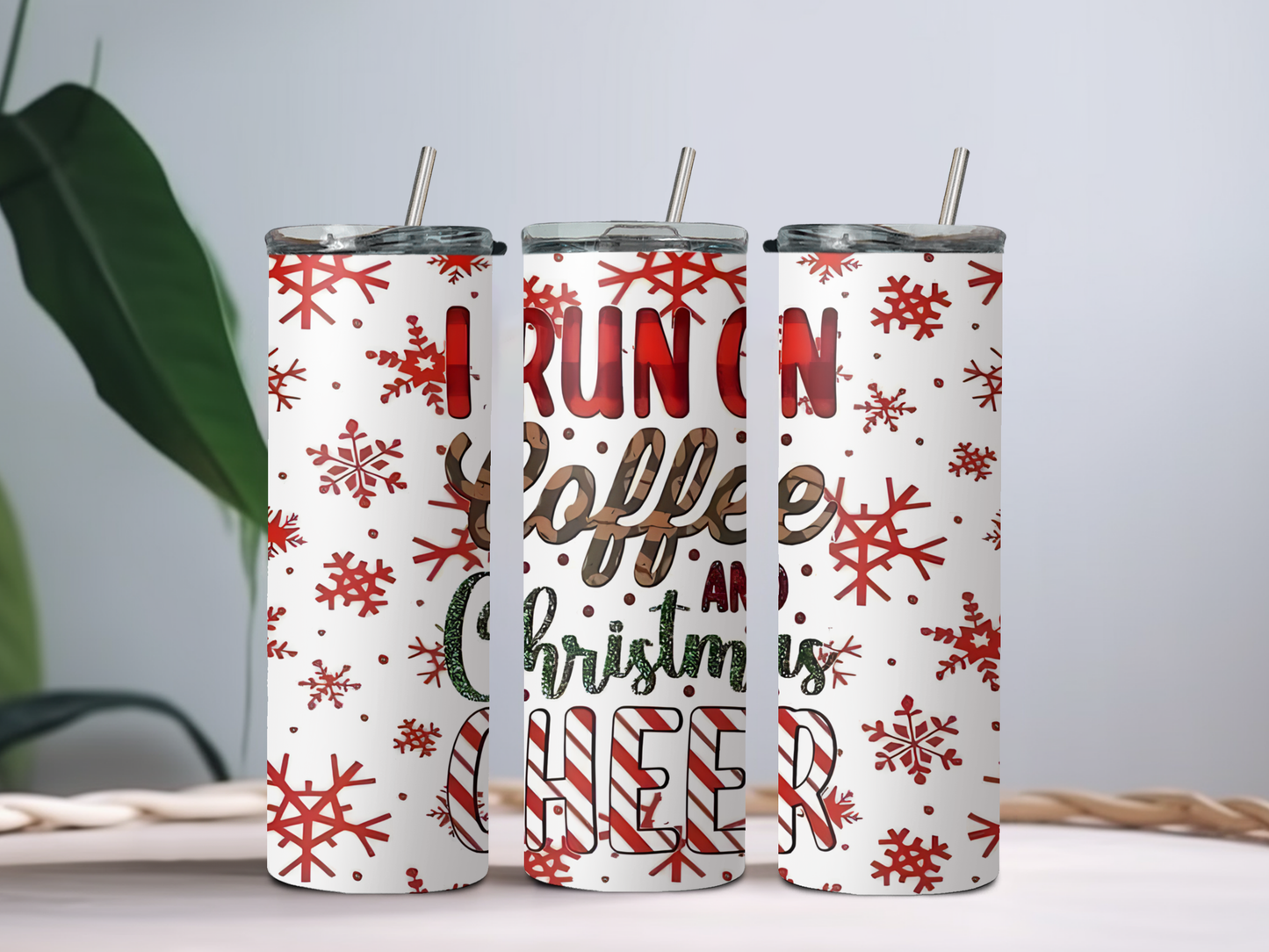 I Run on Coffee and Christmas Cheer 20oz Tumbler – Holiday Coffee Cup for Festive Vibes