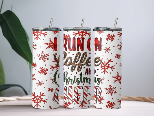 I Run on Coffee and Christmas Cheer 20oz Tumbler – Holiday Coffee Cup for Festive Vibes