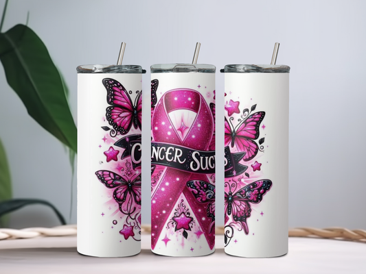 Breast Cancer Sucks 20oz Tumbler – Bold Pink Ribbon Awareness Cup for Fighters, Survivors & Supporters