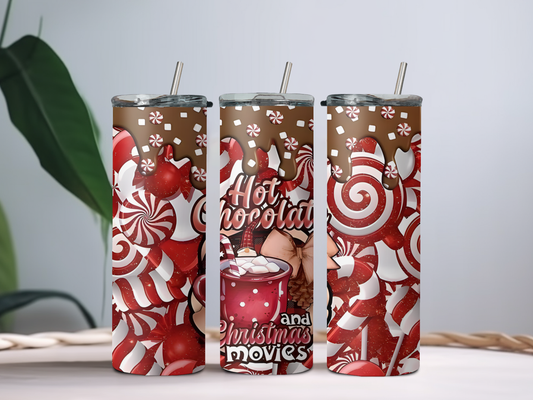Hot Chocolate and Christmas Movies 20oz Tumbler – Cozy Holiday Cup for Cocoa & Movie Nights