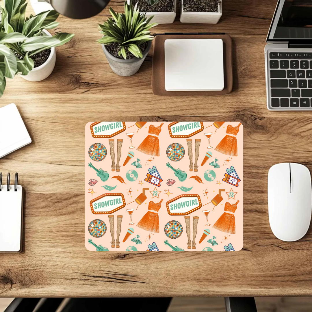 Pastel Showgirl Glam Mousepad – Sparkly Desk Pad for Fans