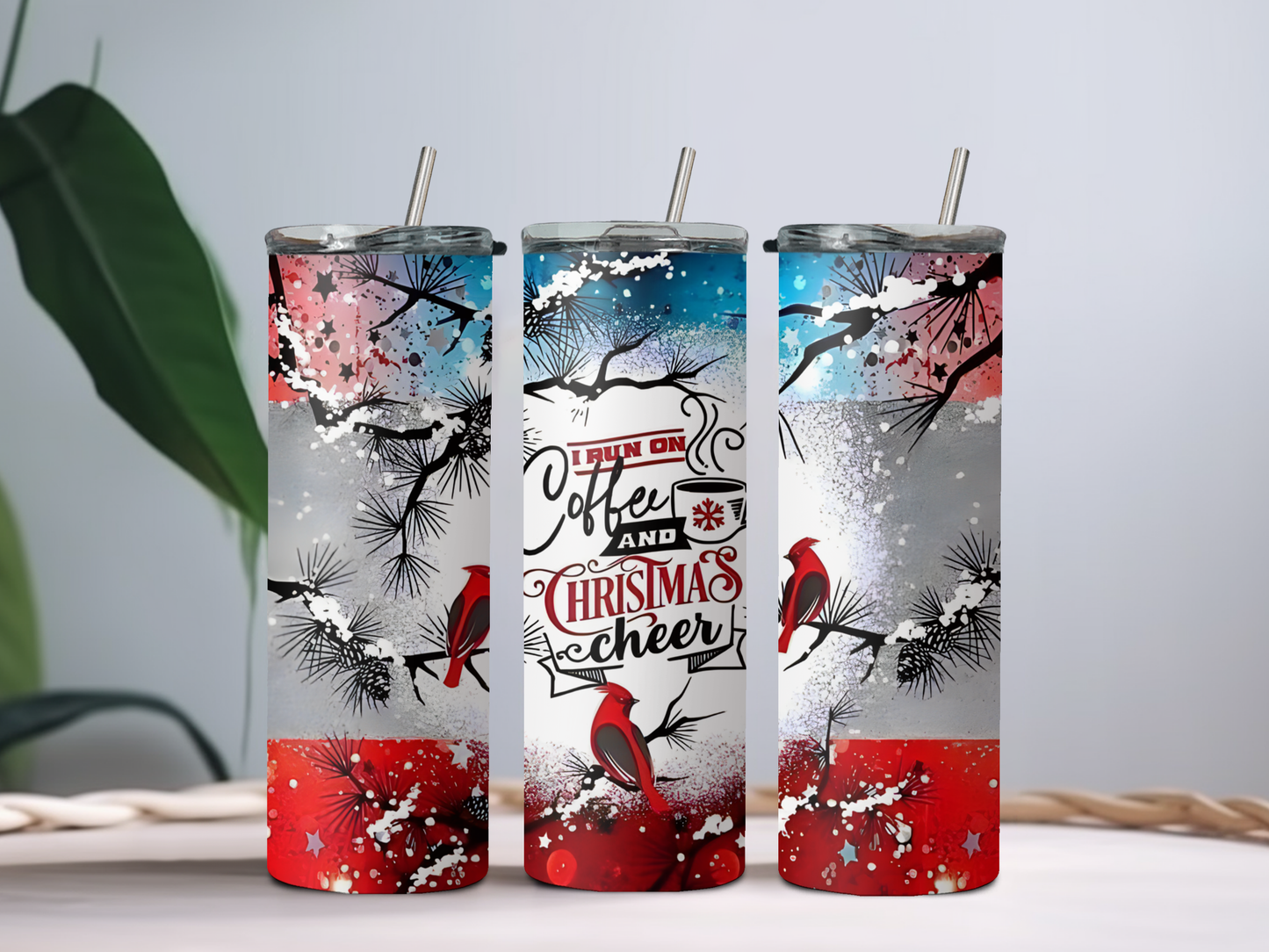 I Run on Coffee and Christmas Cheer 20oz Tumbler – Festive Holiday Cup for Coffee Lovers
