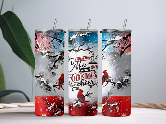 I Run on Coffee and Christmas Cheer 20oz Tumbler – Festive Holiday Cup for Coffee Lovers