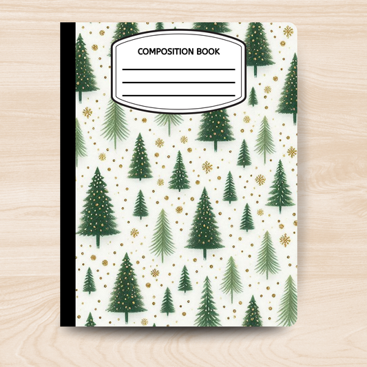 Green Christmas Trees Composition Notebook – Festive Holiday Writing Journal for School, Notes & Gifts