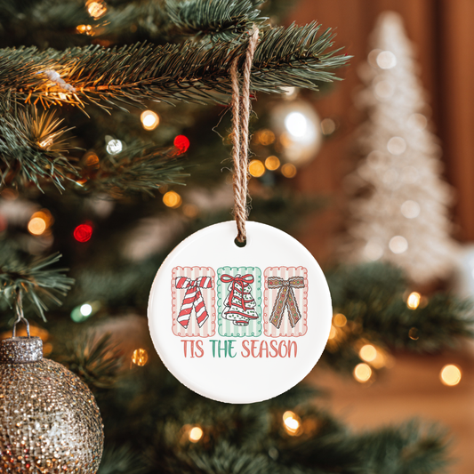 Tis The Season Bow Ornament • Cozy Farmhouse Christmas Tree Decor • Cute Holiday Gift