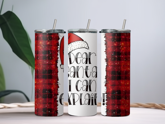 Dear Santa, I Can Explain 20oz Tumbler – Funny Christmas Cup for Coffee, Cocoa & Holiday Cheer
