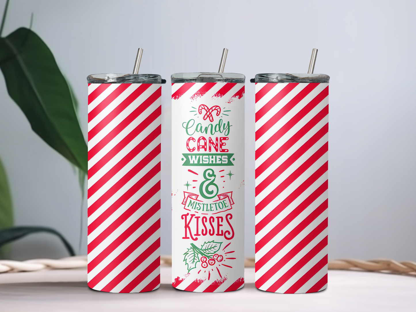 Candy Cane Wishes & Mistletoe Kisses 20oz Tumbler – Festive Holiday Cup for Coffee, Cocoa & Cheer
