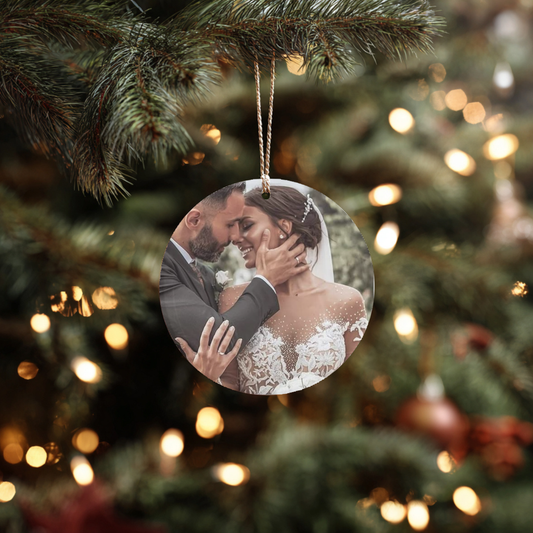 Custom Wedding Photo Ornament • Our First Christmas Married • Personalized Newlywed Gift Keepsake