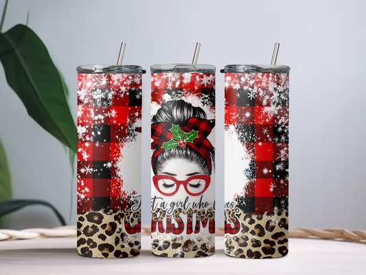 Just a Girl Who Loves Christmas 20oz Tumbler – Festive Holiday Cup for Coffee, Cocoa & Cheer