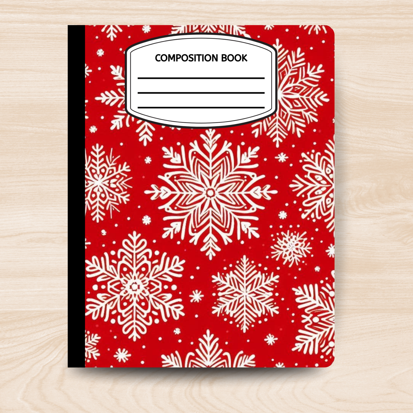 Red and White Snowflake Composition Notebook – Festive Winter Writing Journal for School, Notes & Gifts