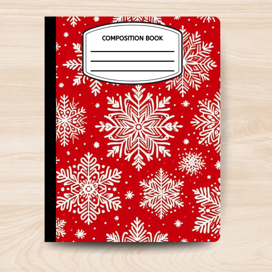 Red and White Snowflake Composition Notebook – Festive Winter Writing Journal for School, Notes & Gifts
