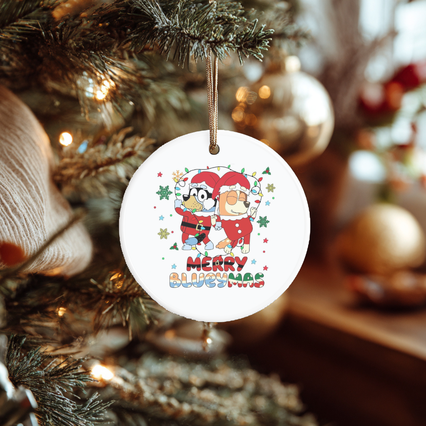 Merry Blueymas Ornament • Blue Bluey-Inspired Christmas Ornament • Cute Cartoon Dog Holiday Decor • Personalized Kids Ornament