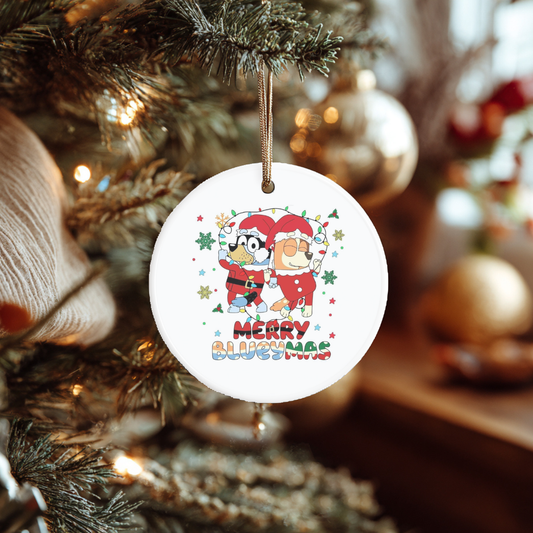 Merry Blueymas Ornament • Blue Bluey-Inspired Christmas Ornament • Cute Cartoon Dog Holiday Decor • Personalized Kids Ornament