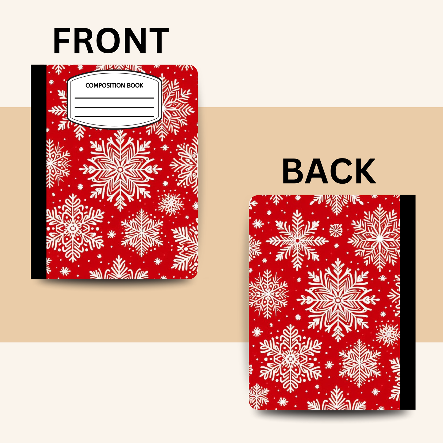 Red and White Snowflake Composition Notebook – Festive Winter Writing Journal for School, Notes & Gifts