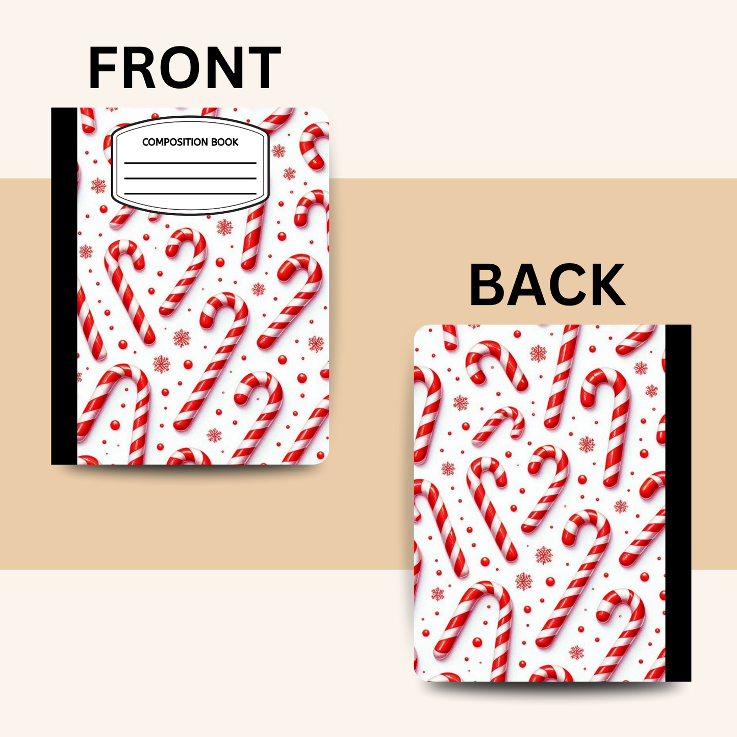 Candy Cane Composition Notebook – Cute Christmas Writing Journal for School, Notes & Holiday Gifts