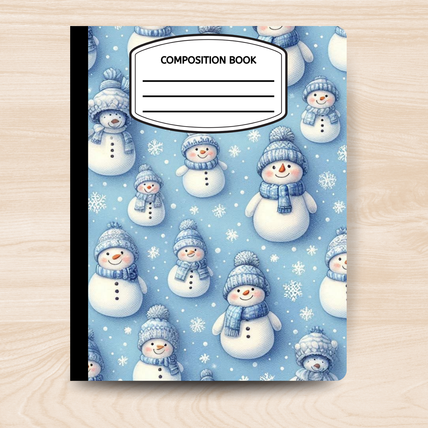 Blue and White Snowmen Composition Notebook – Cute Winter Writing Journal for School, Notes & Holiday Gifts